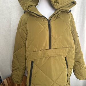 Army Green puffer Hoodie quarter zip pullover